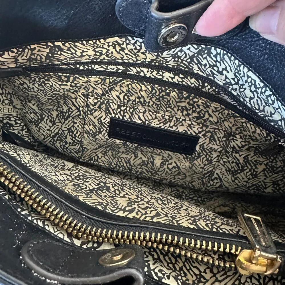 Rebecca Minkoff Black Leather Shoulder Bag Purse with Gold Hardware Chain Strap